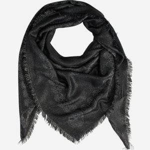 Zadig & Voltaire Black Fringed Logo Jacquard Scarf Wrap